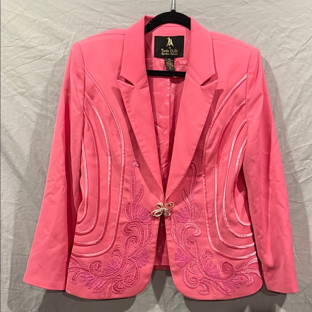 Chic Pink Embroidered Blazer by